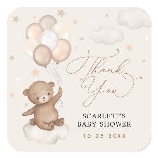 Dreamy Bear & Balloons Baby Shower Thank You Square Sticker