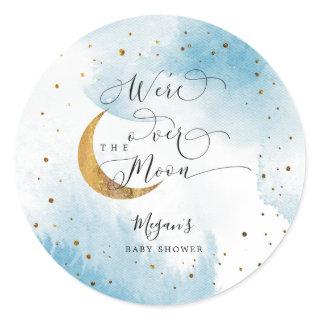 Dreamy Blue Over The Moon Boy Baby Shower  Classic Round Sticker