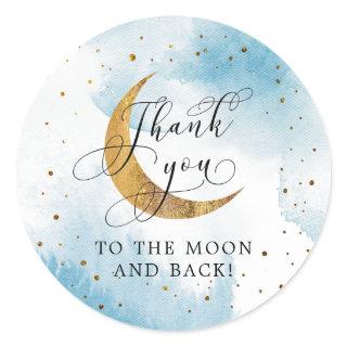 Dreamy Blue Over The Moon Boy Birthday Party  Classic Round Sticker