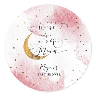 Dreamy Pink Over The Moon Girl Baby Shower Classic Round Sticker