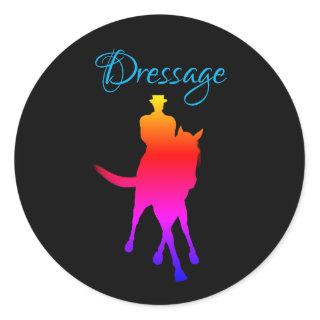 Dressage Horse And Rider Silhouette Rainbow Classic Round Sticker