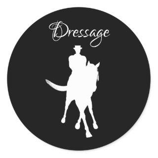 Dressage Horse And Rider Silhouette White  Classic Round Sticker