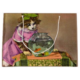 dressed cat and fish bowl large gift bag