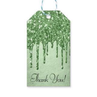 Dripping Green Glitter | Neo-Mint Sage Thank You Gift Tags