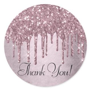 Dripping Mauve Glitter | Dusty Pink Melt Thank You Classic Round Sticker