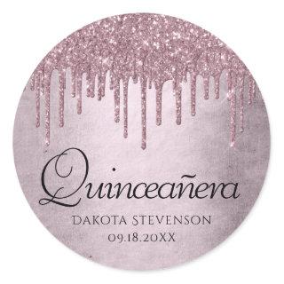 Dripping Mauve Glitter | Dusty Pink Quinceanera Classic Round Sticker