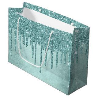 Dripping Mint Glitter | Aqua Teal Melting Pour Large Gift Bag