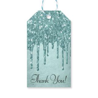 Dripping Mint Glitter | Aqua Teal Pour Thank You Gift Tags