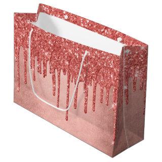 Dripping Peach Glitter | Terra Cotta Coral Orange Large Gift Bag