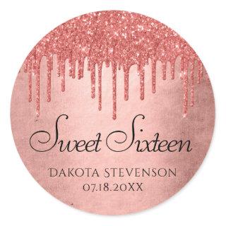 Dripping Peach Glitter | Terra Cotta Sweet Sixteen Classic Round Sticker