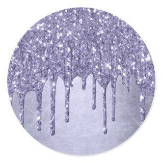 Dripping Purple Glitter | Chic Lavender Icing Pour Classic Round Sticker