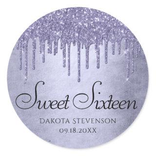 Dripping Purple Glitter | Lavender Sweet Sixteen Classic Round Sticker