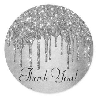 Dripping Silvery Glitter | Platinum Glam Thank You Classic Round Sticker