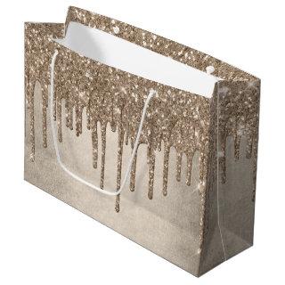 Dripping Taupe Glitter | Champagne Gold Drizzle Large Gift Bag
