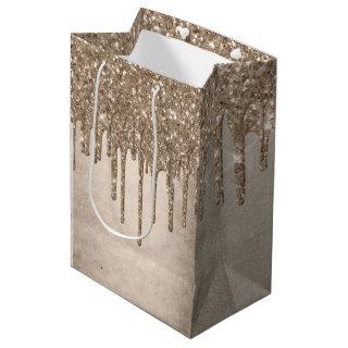 Dripping Taupe Glitter | Champagne Gold Drizzle Medium Gift Bag
