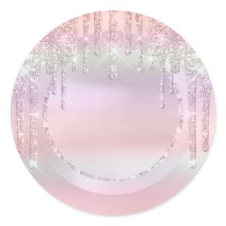 Drips Glitter Sweet 16th Unicorn Holograph Ombre Classic Round Sticker