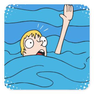 Drowning Man Cartoon Square Sticker