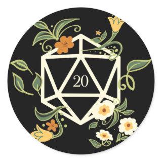 Druid D20 Dice Plants and Flowers Classic Round Sticker