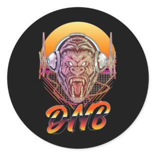 Drum and Bass Gorilla Electronic Music Vaporwave Classic Round Sticker