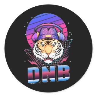 Drum and Bass Tiger Electronic Music Vaporwave Classic Round Sticker