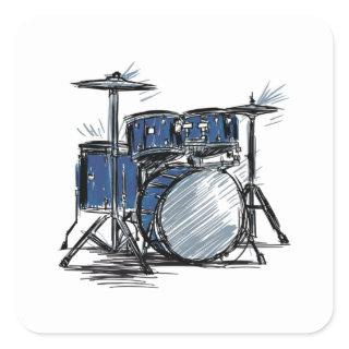 Drum Kit Sketch Music Square Sticker