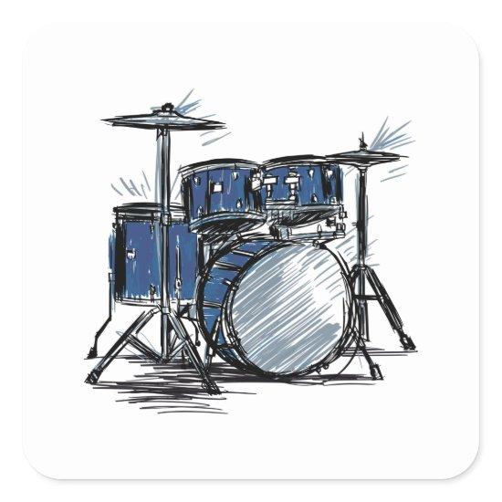 Drum Kit Sketch Music Square Sticker