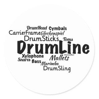 Drumline Word Cloud Black Text Classic Round Sticker