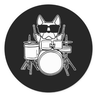 Drummer Drummer Dog With Drums Classic Round Sticker