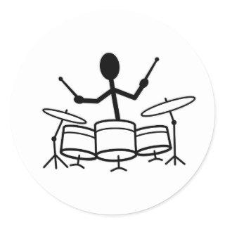 Drummer Stick Figure Classic Round Sticker