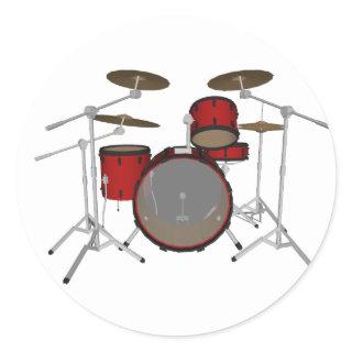 Drums: Red Drum Kit: 3D Model: Classic Round Sticker