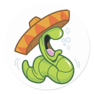 Drunk Worm with Sombrero Mexican Party Classic Round Sticker