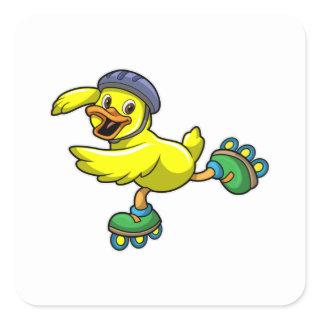 Duck as Skater with Skates & Helmet Square Sticker