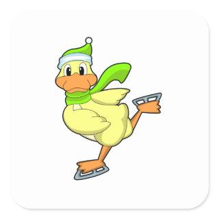 Duck at Ice skating with Ice skates Square Sticker