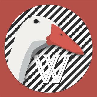 Duck Monogram Black and White Pinstripes Pattern Classic Round Sticker