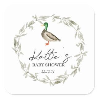 Duck sticker, mallard sicker, duck baby shower squ square sticker