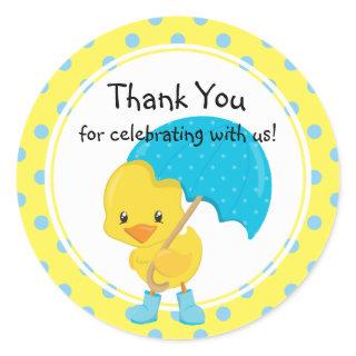 Ducky with Umbrella Baby Shower Thank You Classic Round Sticker