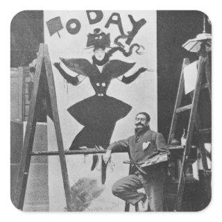 Dudley Hardy painting a poster Square Sticker