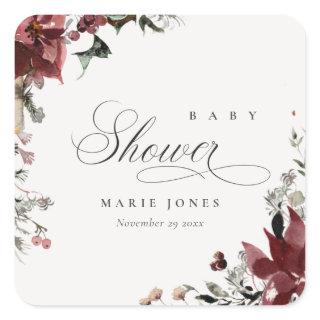 Dusky Warm Winter Festive Foliage Baby Shower Square Sticker