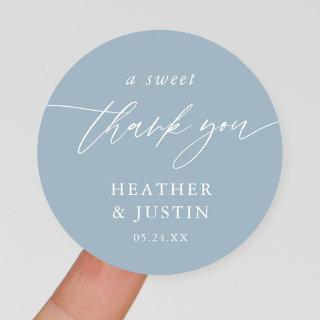 Dusty Blue A Sweet Thank You Wedding Favor Classic Round Sticker
