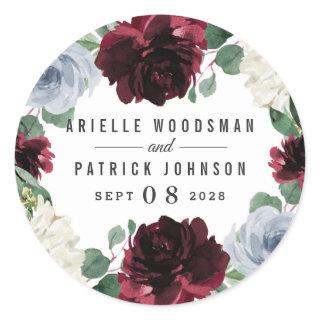 Dusty Blue and Burgundy Cranberry Fall Wedding Classic Round Sticker