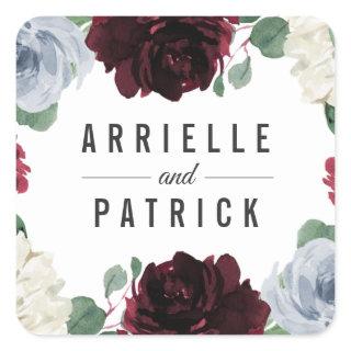 Dusty Blue and Burgundy Cranberry Fall Wedding Square Sticker