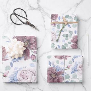 Dusty Blue and Mauve Flowers Botanical Pattern  Sheets