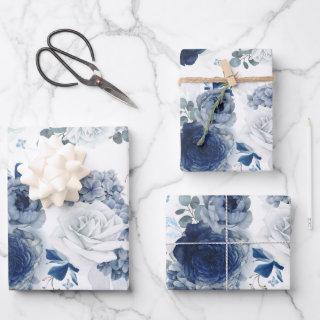 Dusty Blue and Navy Blue Flowers Elegant Botanical  Sheets