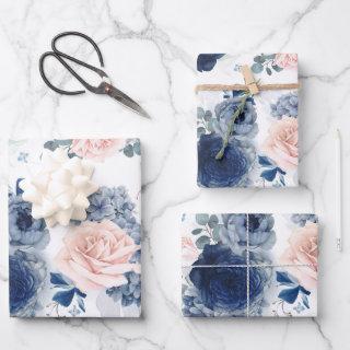 Dusty Blue and Pink Flowers Elegant Botanical  Sheets