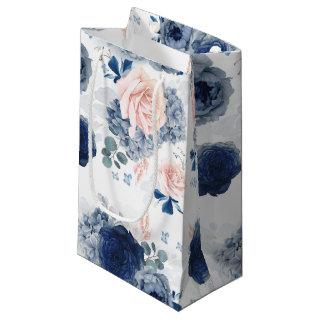 Dusty Blue and Soft Light Pink Flowers Elegant  Small Gift Bag