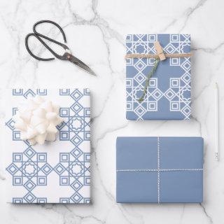 Dusty Blue Arabesque Geometric Pattern  Sheets