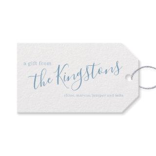 Dusty Blue Family Name Script Gift Tags