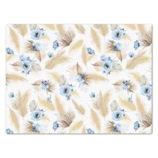 Dusty Blue Flowers and Pampas Grass Exotic Tissue Paper