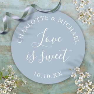 Dusty Blue Love Is Sweet Wedding Favor  Classic Round Sticker