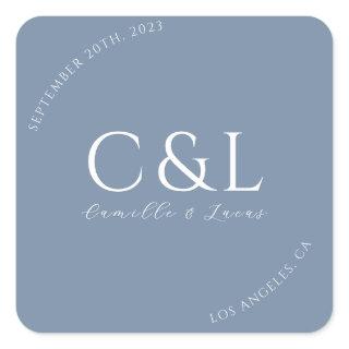Dusty Blue minimal wedding classic round sticker